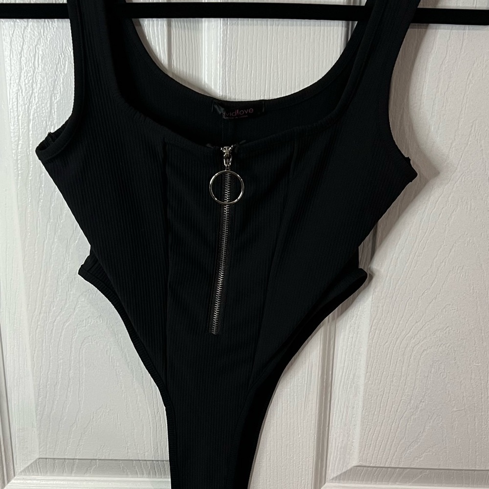 Black Zippered  bodysuit by Wild Fable